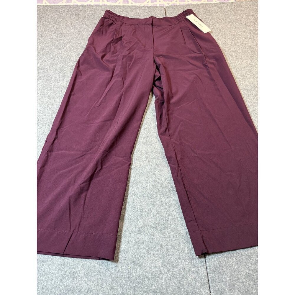 Calvin Klein Pants Womens Medium Purple Pleated Crop Wide Leg High Rise Pull On